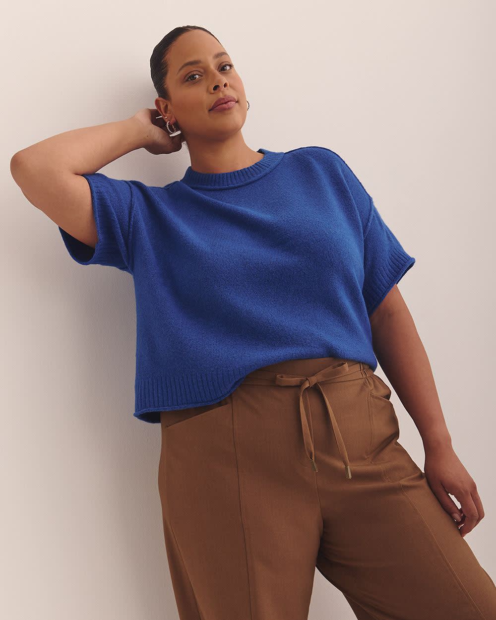 Relaxed Crewneck Short-Sleeve Sweater Sodalite blue