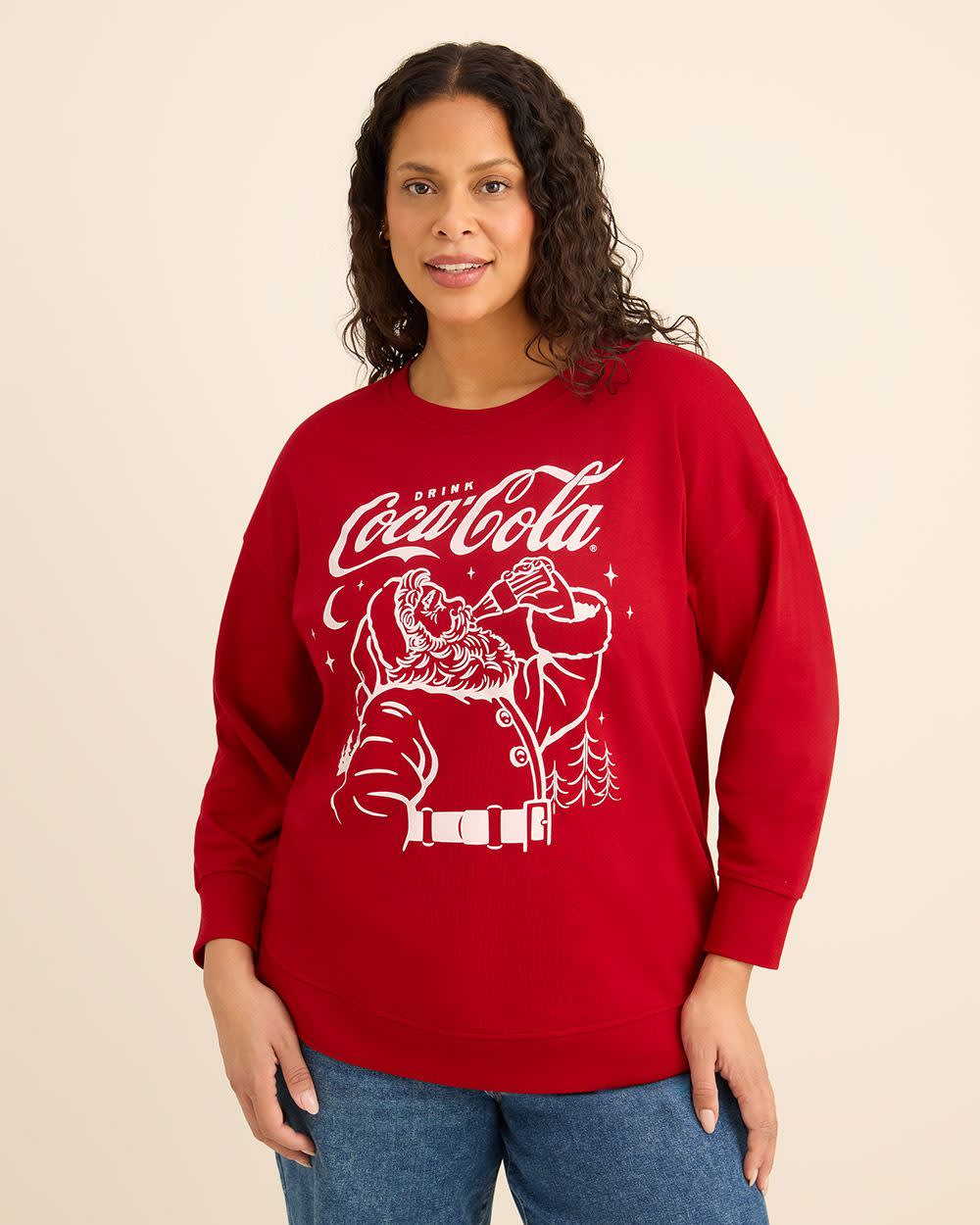 Red Crewneck Sweatshirt with Holiday Coca-Cola Print Red Coca Cola