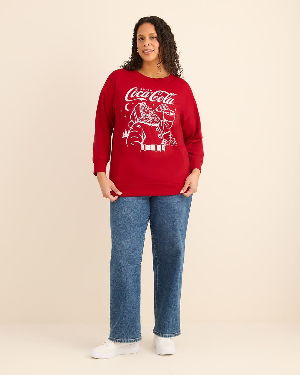 Red Crewneck Sweatshirt with Holiday Coca-Cola Print Red Coca Cola