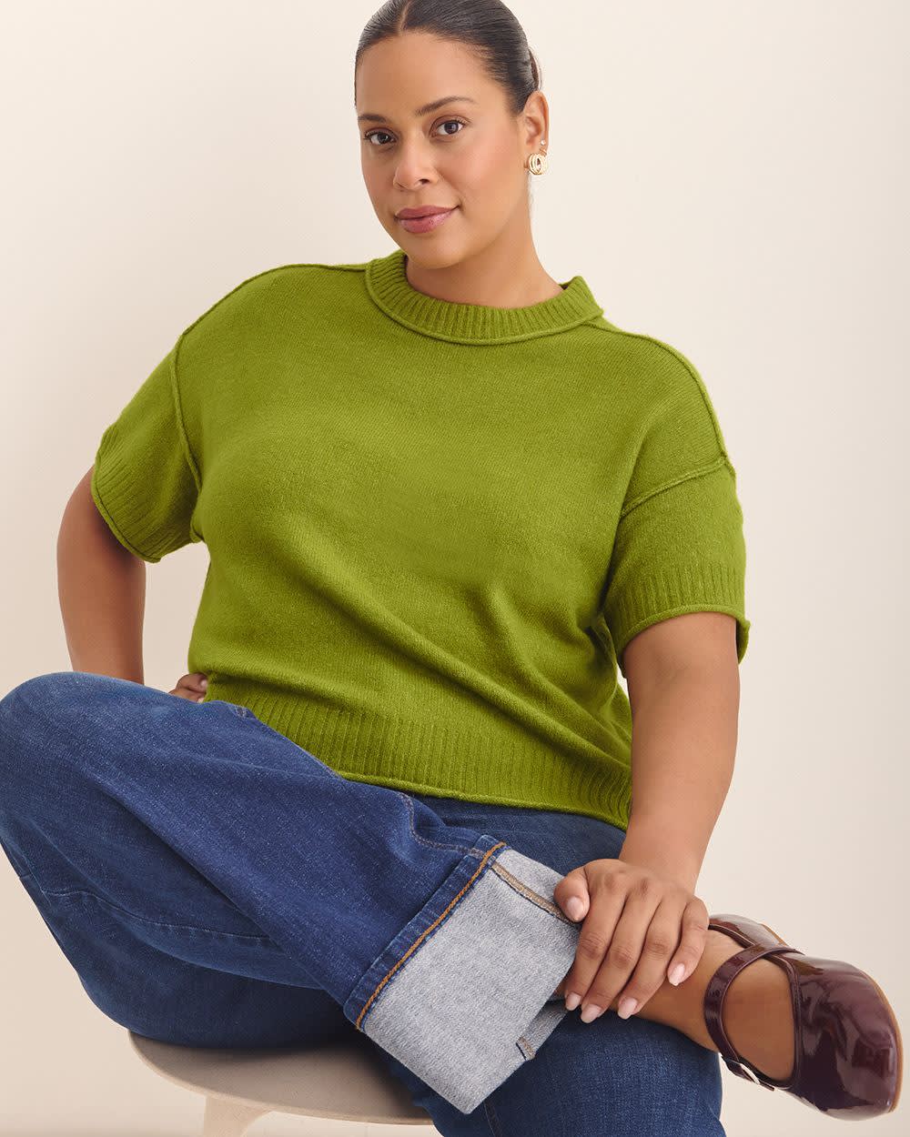 Relaxed Crewneck Short-Sleeve Sweater Cardamom seed