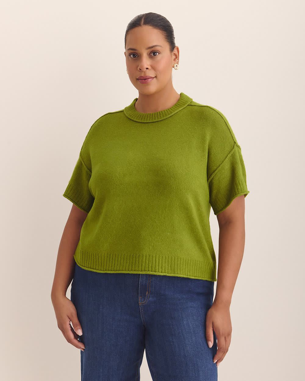 Relaxed Crewneck Short-Sleeve Sweater Cardamom seed