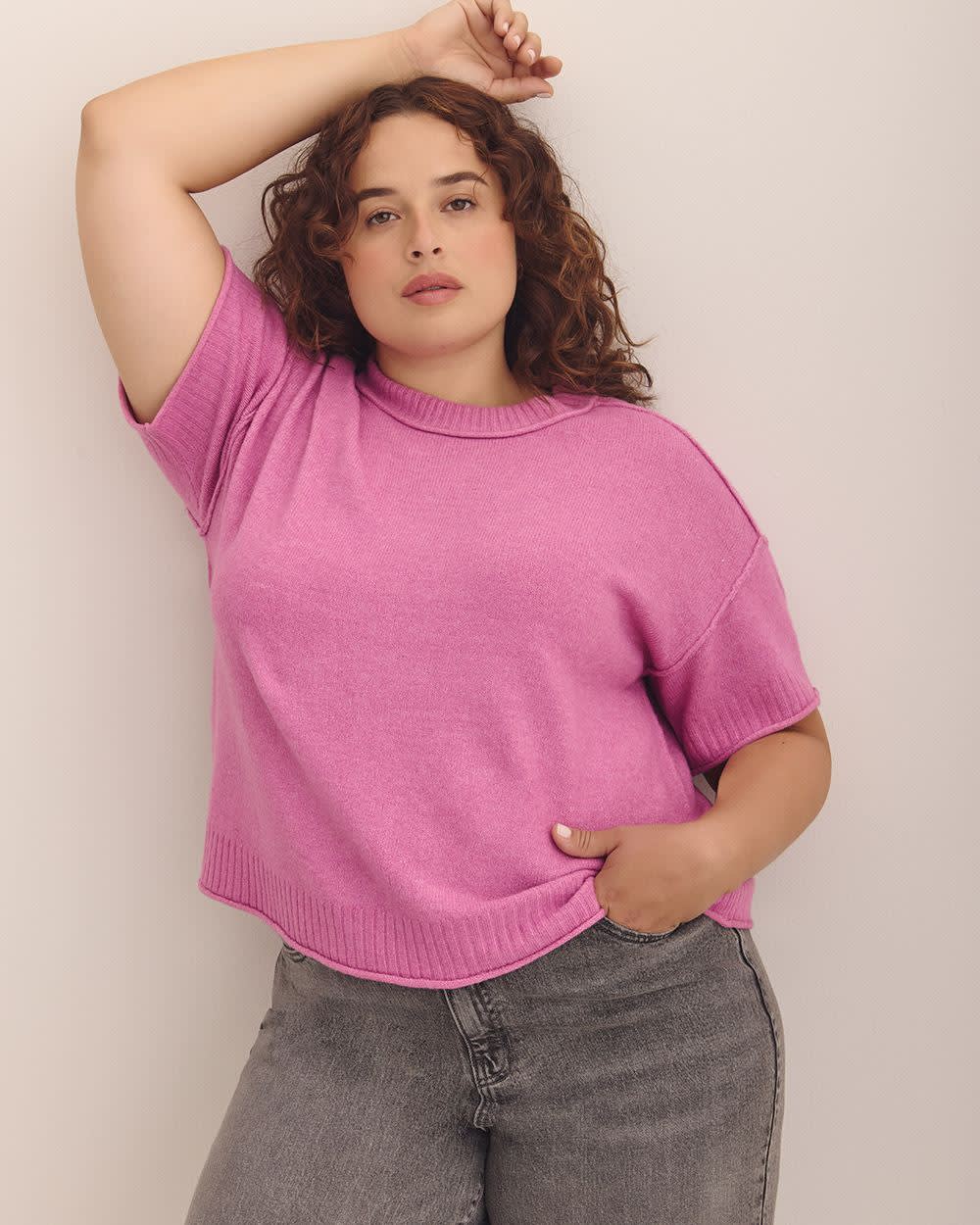 Relaxed Crewneck Short-Sleeve Sweater Opera mauve