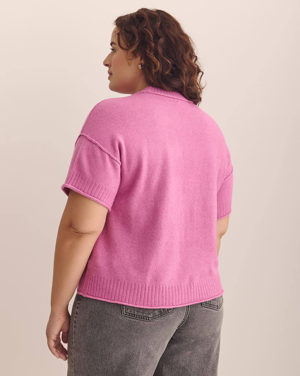 Relaxed Crewneck Short-Sleeve Sweater Opera mauve