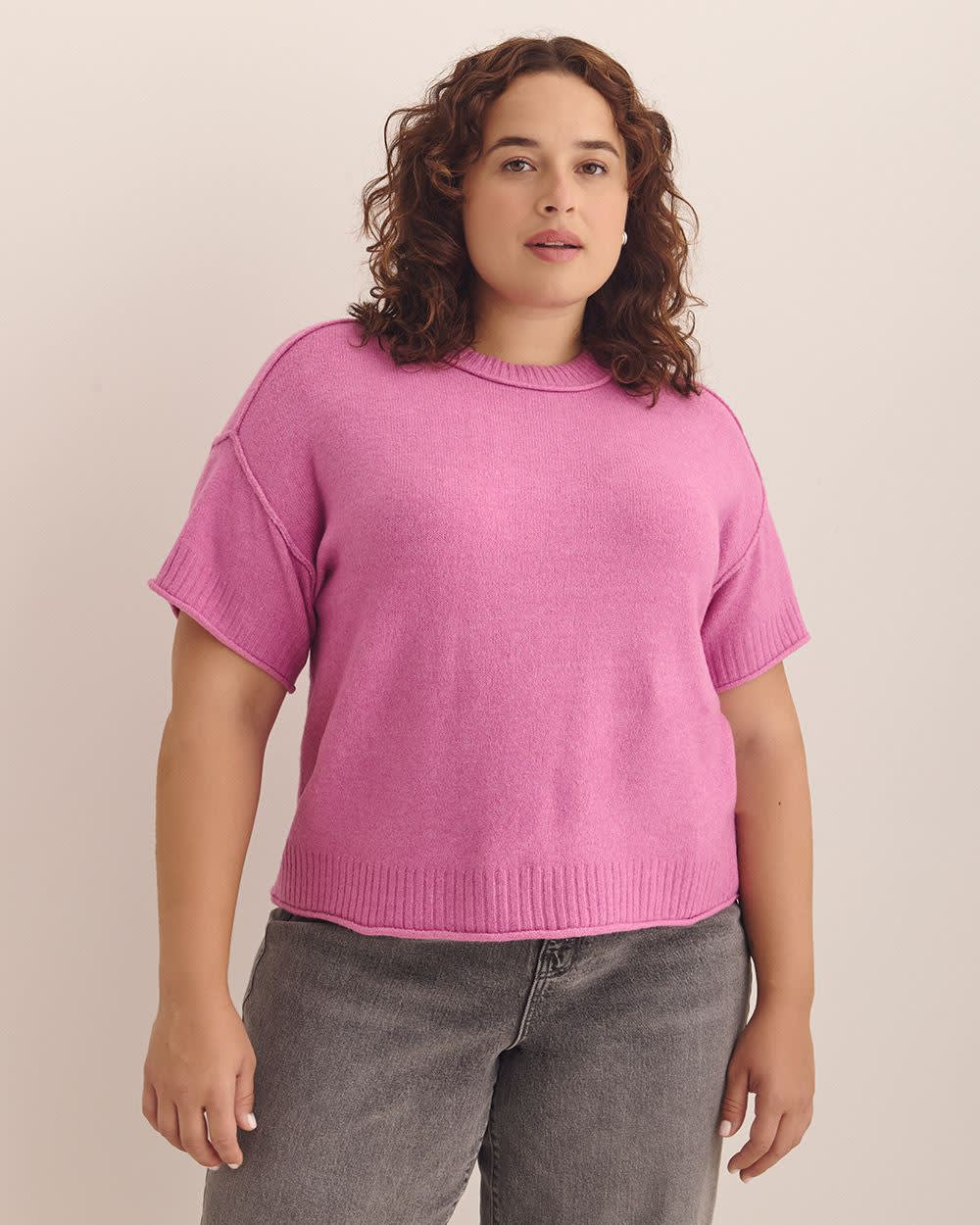 Relaxed Crewneck Short-Sleeve Sweater Opera mauve
