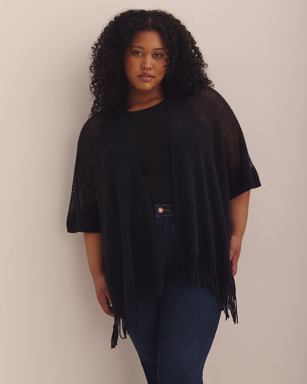 Knitted Pointelle Stitched Cape Black 1 Knitted Pointelle Stitched Cape Black