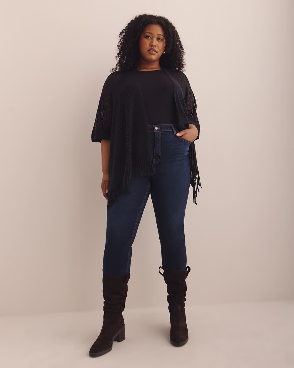 Knitted Pointelle Stitched Cape Black 2 Knitted Pointelle Stitched Cape Black