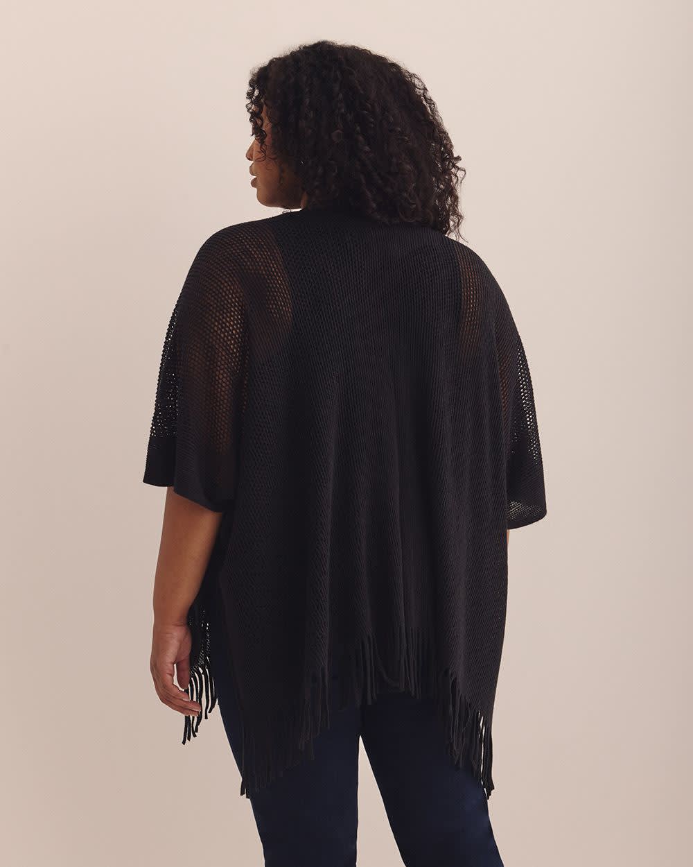 Knitted Pointelle Stitched Cape Black 3 Knitted Pointelle Stitched Cape Black