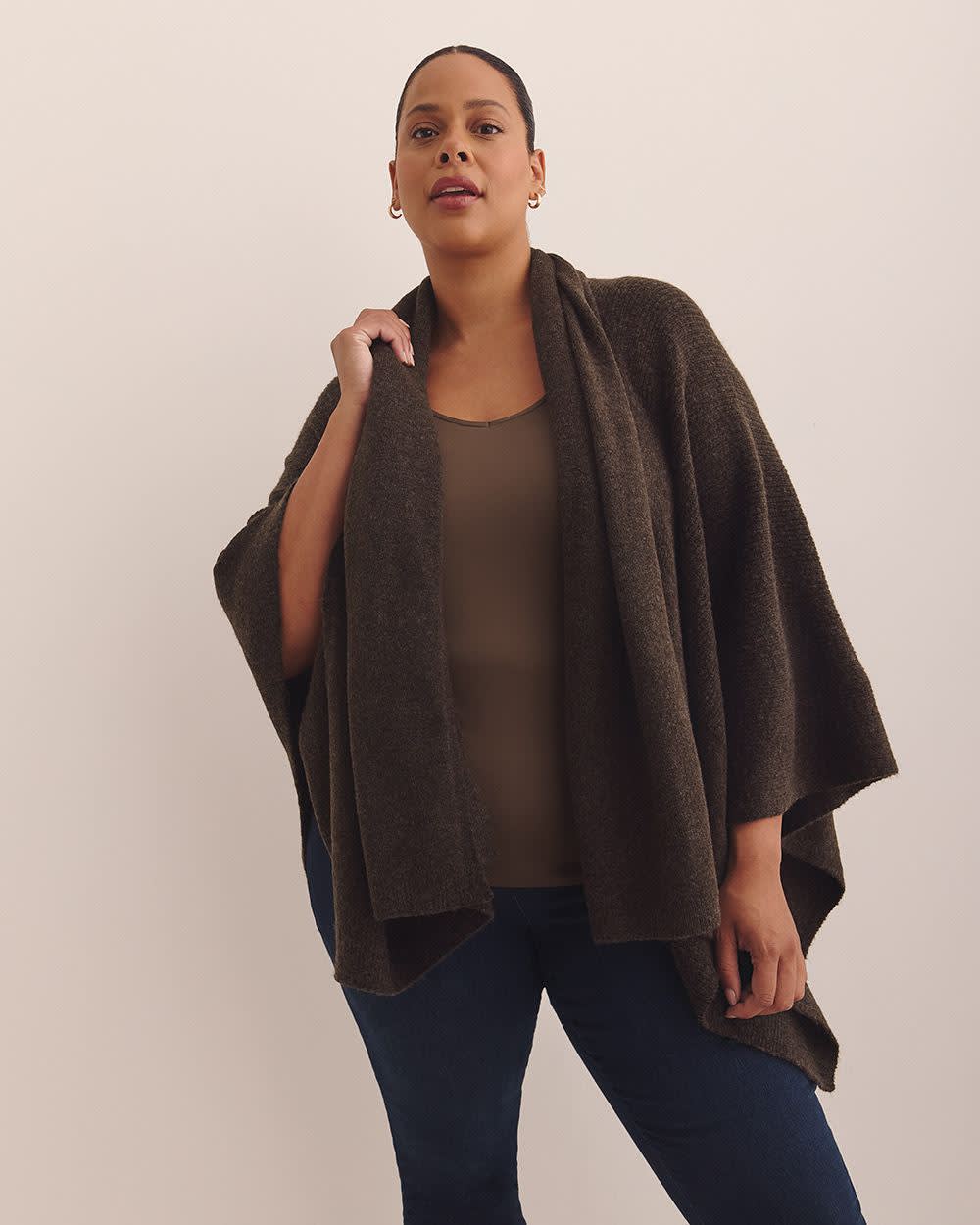 Brown Knitted Cape with Scarf Coffee bean