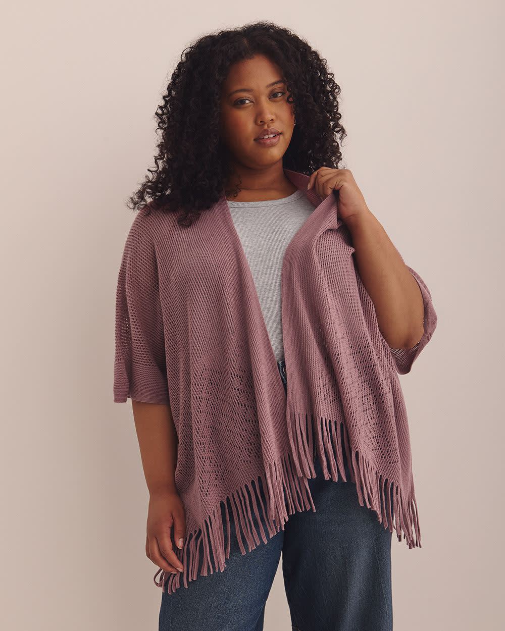 Knitted Pointelle Stitched Cape Wistful mauve