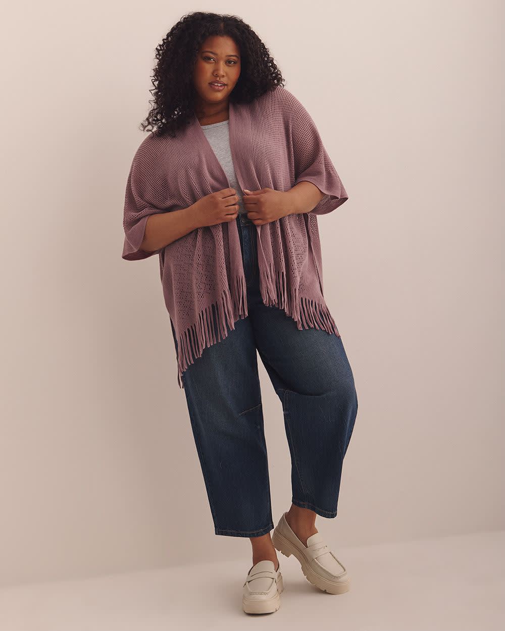 Knitted Pointelle Stitched Cape Wistful mauve