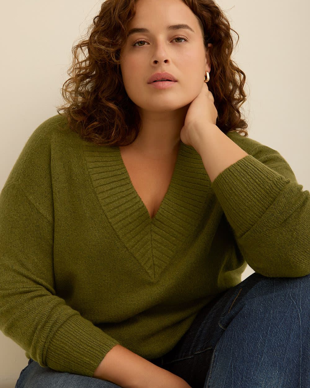 V-Neck Tunic Sweater Dark olive