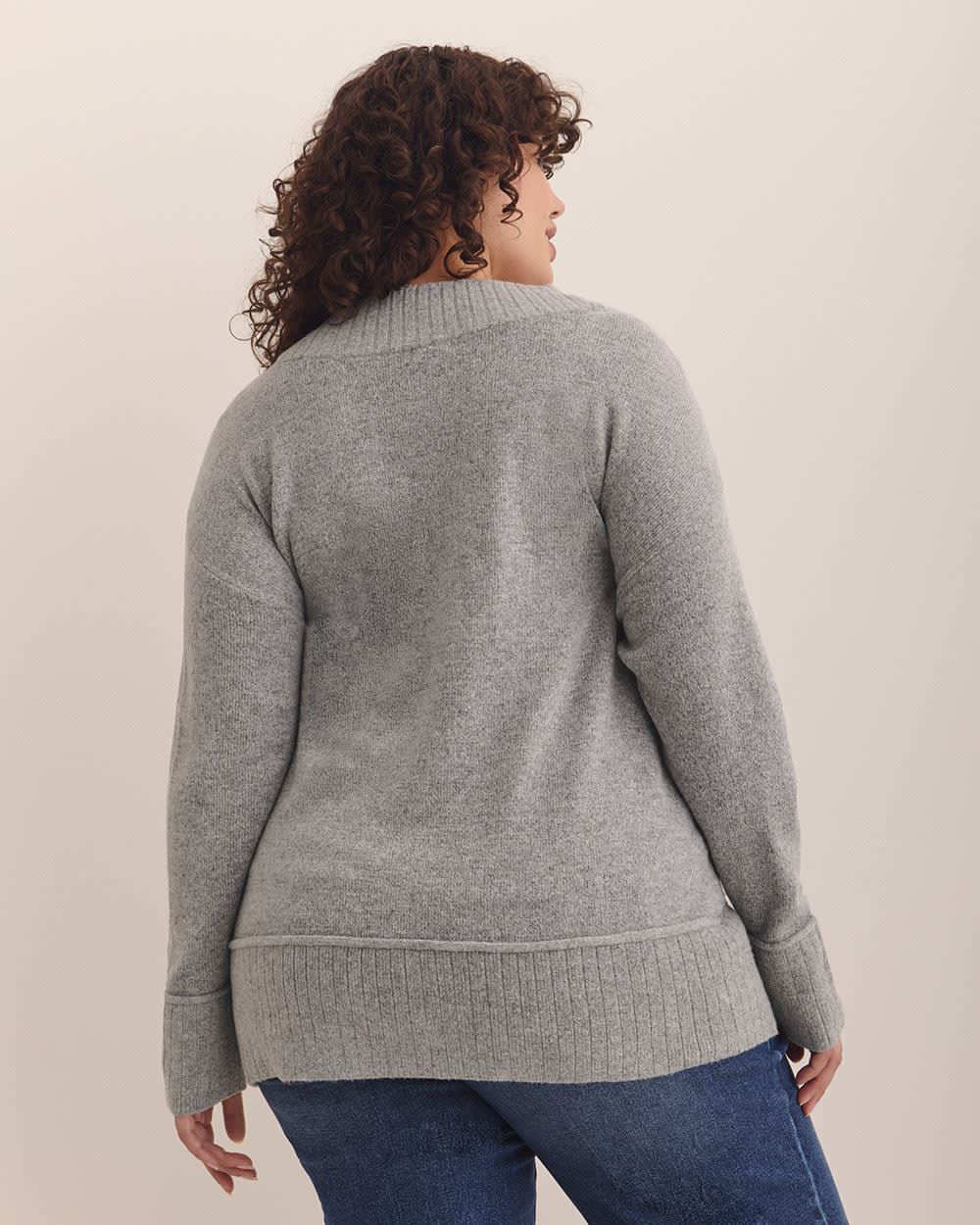 V-Neck Tunic Sweater Light Grey Mix