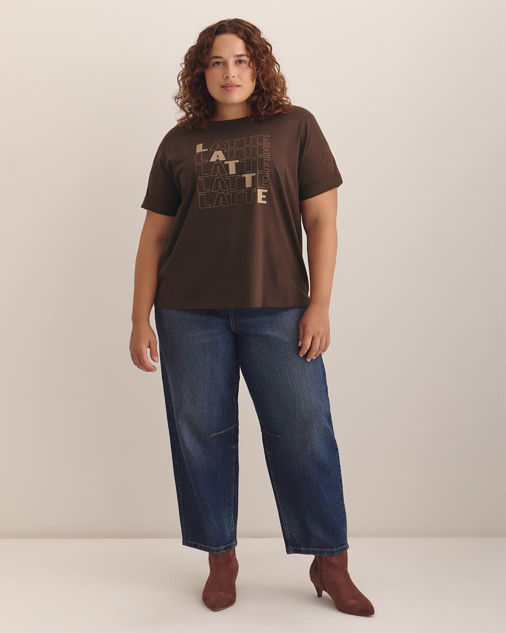 Boxy Crewneck T-shirt - PENN. Essentials Coffee bean printed