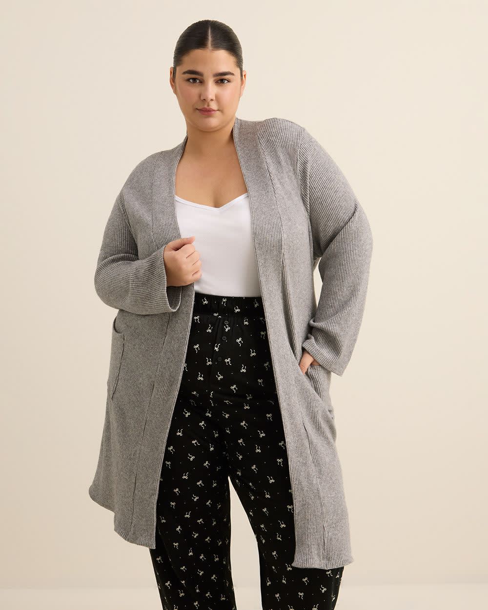 Grey Waffle Textured Robe - ti Voglio Med Grey Heather