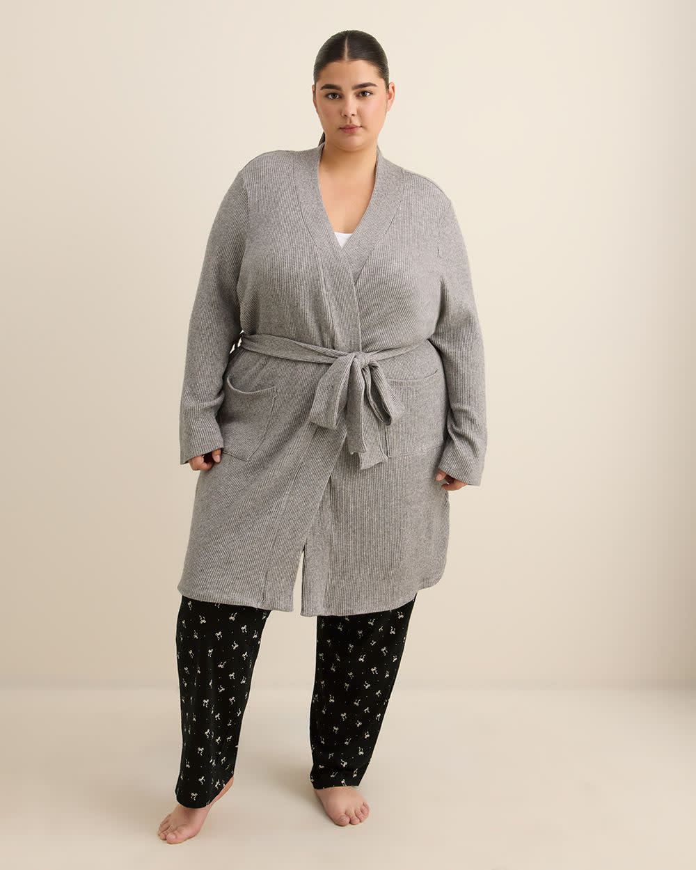 Grey Waffle Textured Robe - ti Voglio Med Grey Heather