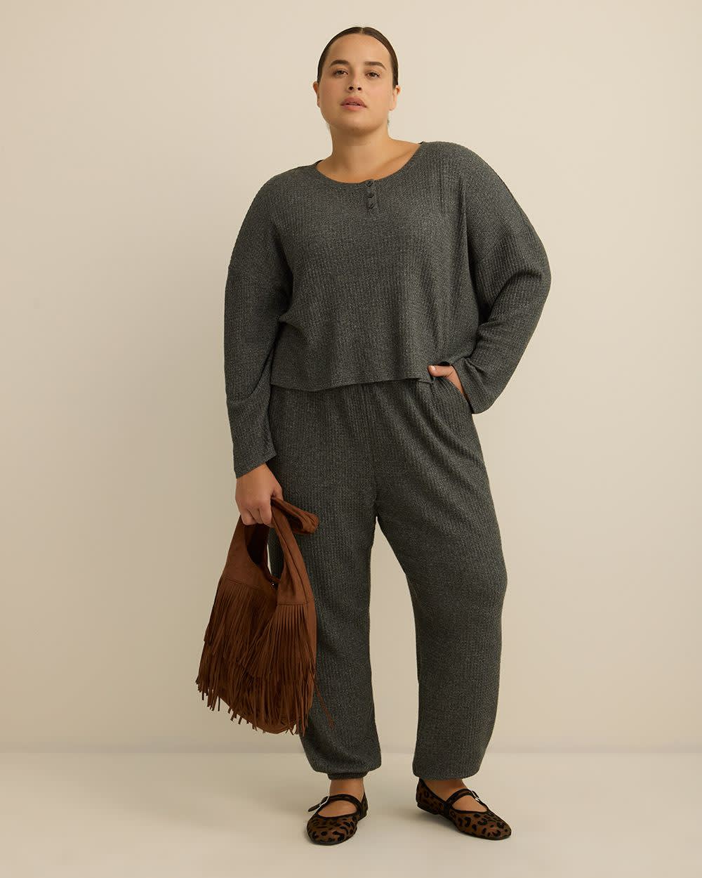Brushed Waffle Knit Jogger Pants - ti Voglio Dark grey