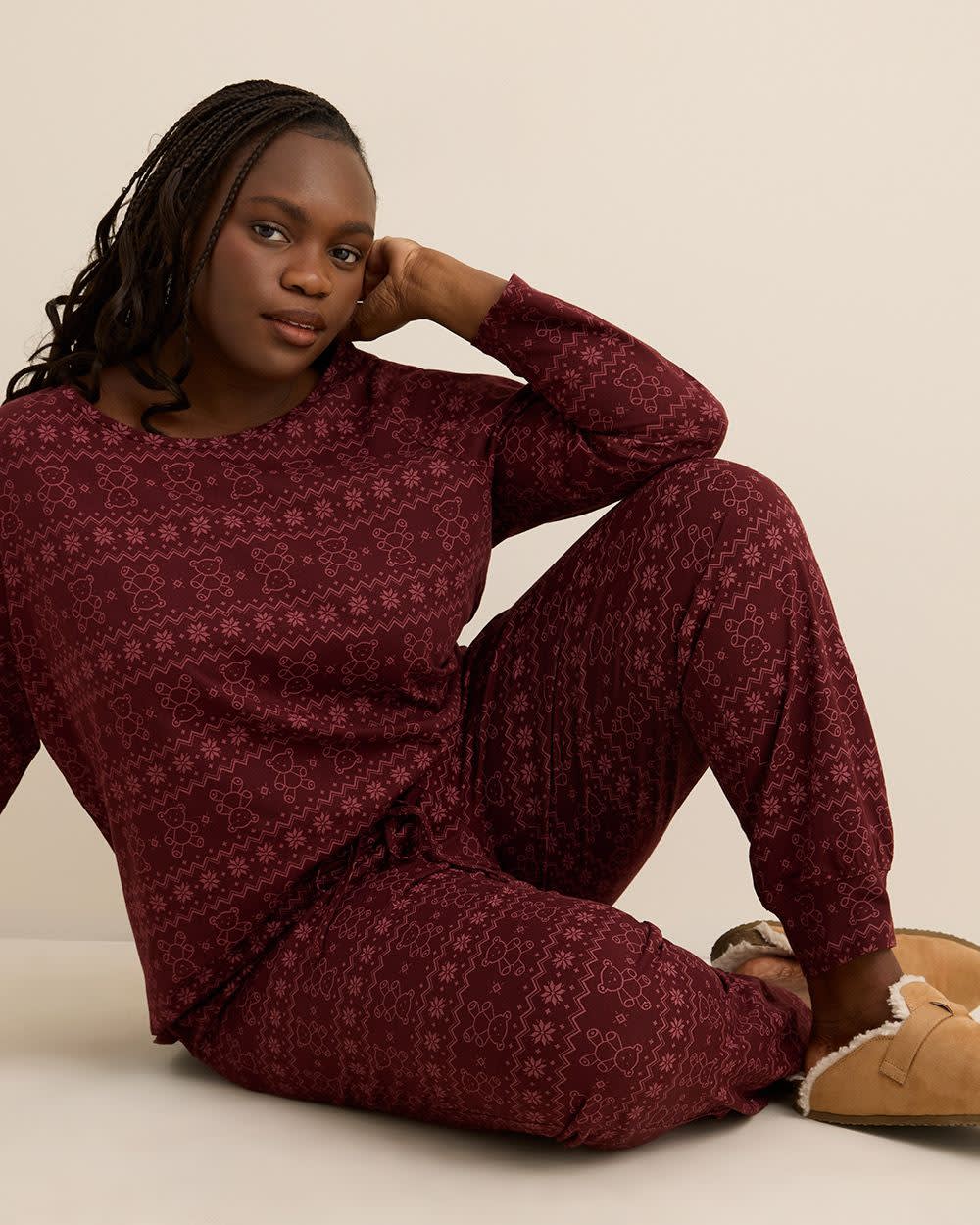Bear Fair Isle Print Knit Long-Sleeve Tee and Jogger Pant Pyjama Set - ti Voglio Port royale printed