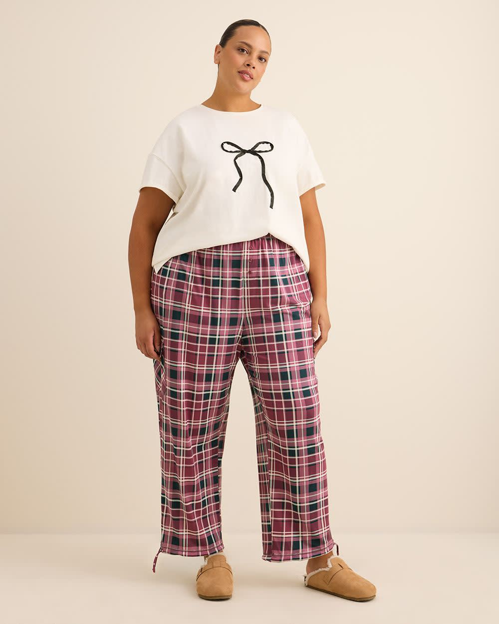Boxy-Fit Short-Sleeve Crewneck Pyjama Tee with Satin Bow Appliqué - ti Voglio Snow white