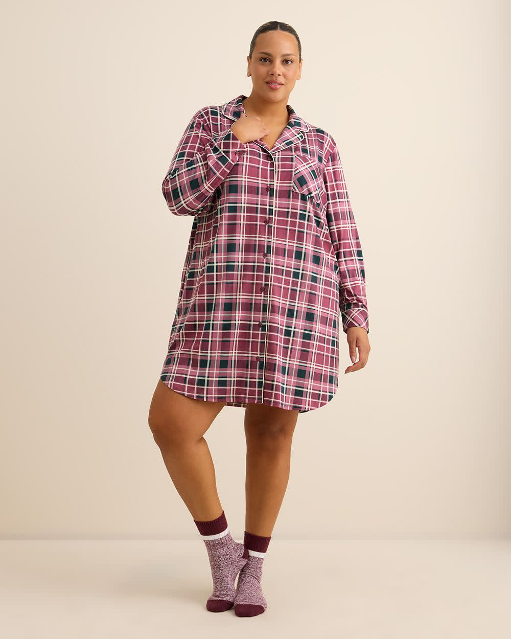 Plaid Long-Sleeve Sleep Shirt - ti Voglio Amaranth plaid printed 2 Plaid Long-Sleeve Sleep Shirt - ti Voglio Amaranth plaid printed