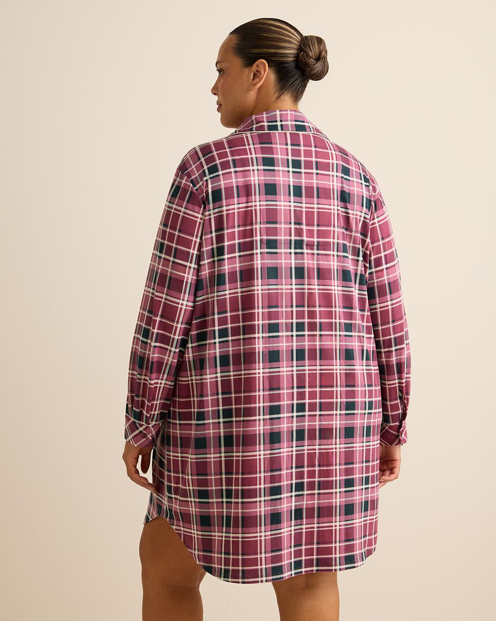Plaid Long-Sleeve Sleep Shirt - ti Voglio Amaranth plaid printed 3 Plaid Long-Sleeve Sleep Shirt - ti Voglio Amaranth plaid printed