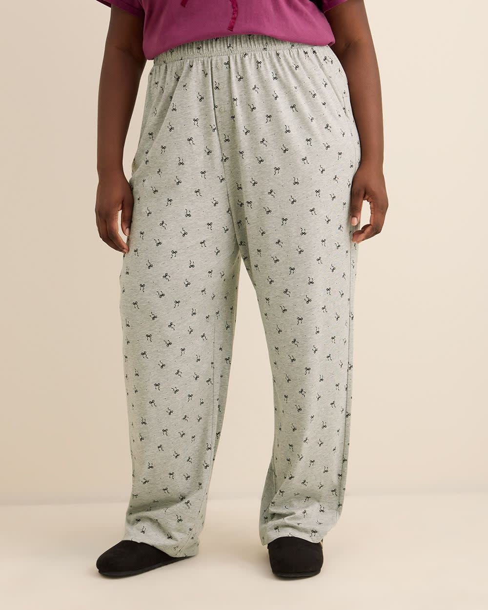 Grey Bow-Print Heather Knit Pyjama Pant - ti Voglio Medium grey mix printed-