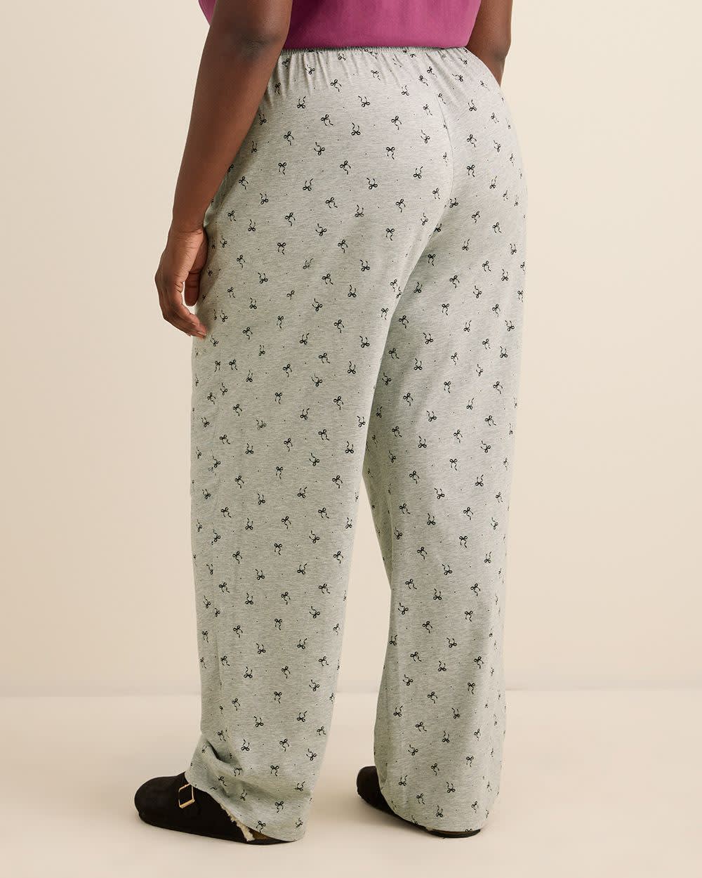 Grey Bow-Print Heather Knit Pyjama Pant - ti Voglio Medium grey mix printed- 3 Grey Bow-Print Heather Knit Pyjama Pant - ti Voglio Medium grey mix printed-