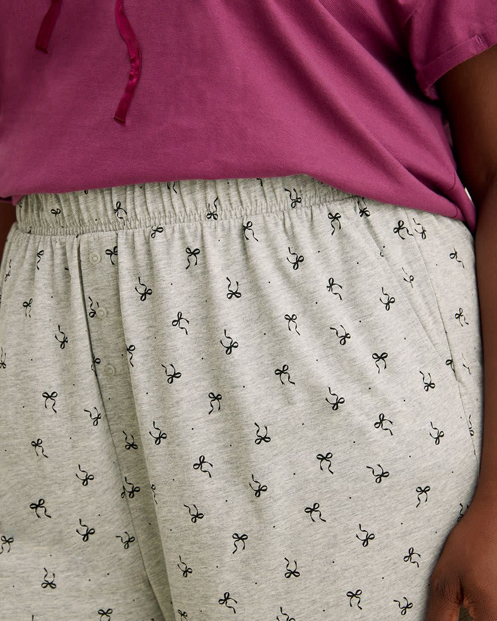 Grey Bow-Print Heather Knit Pyjama Pant - ti Voglio Medium grey mix printed- 5 Grey Bow-Print Heather Knit Pyjama Pant - ti Voglio Medium grey mix printed-