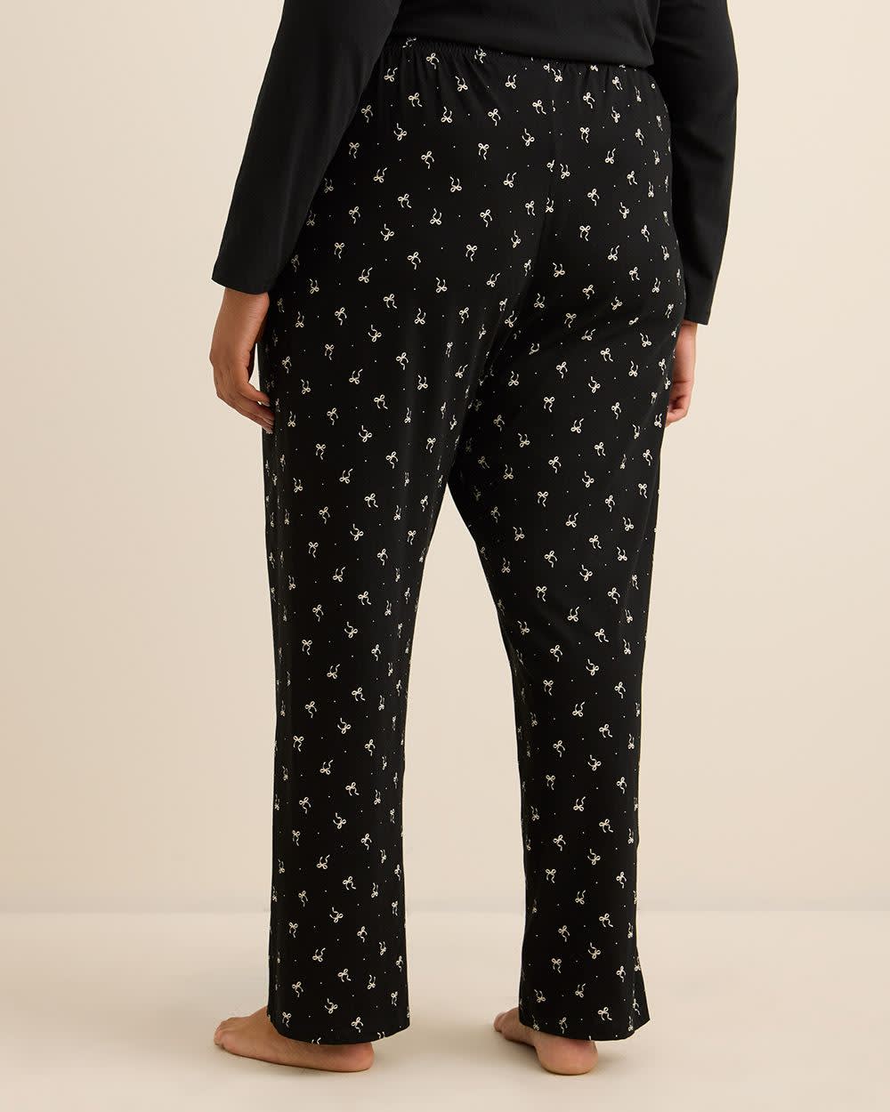 Black Bow-Print Cotton Knit Pyjama Pant - ti Voglio Black printed 3 Black Bow-Print Cotton Knit Pyjama Pant - ti Voglio Black printed