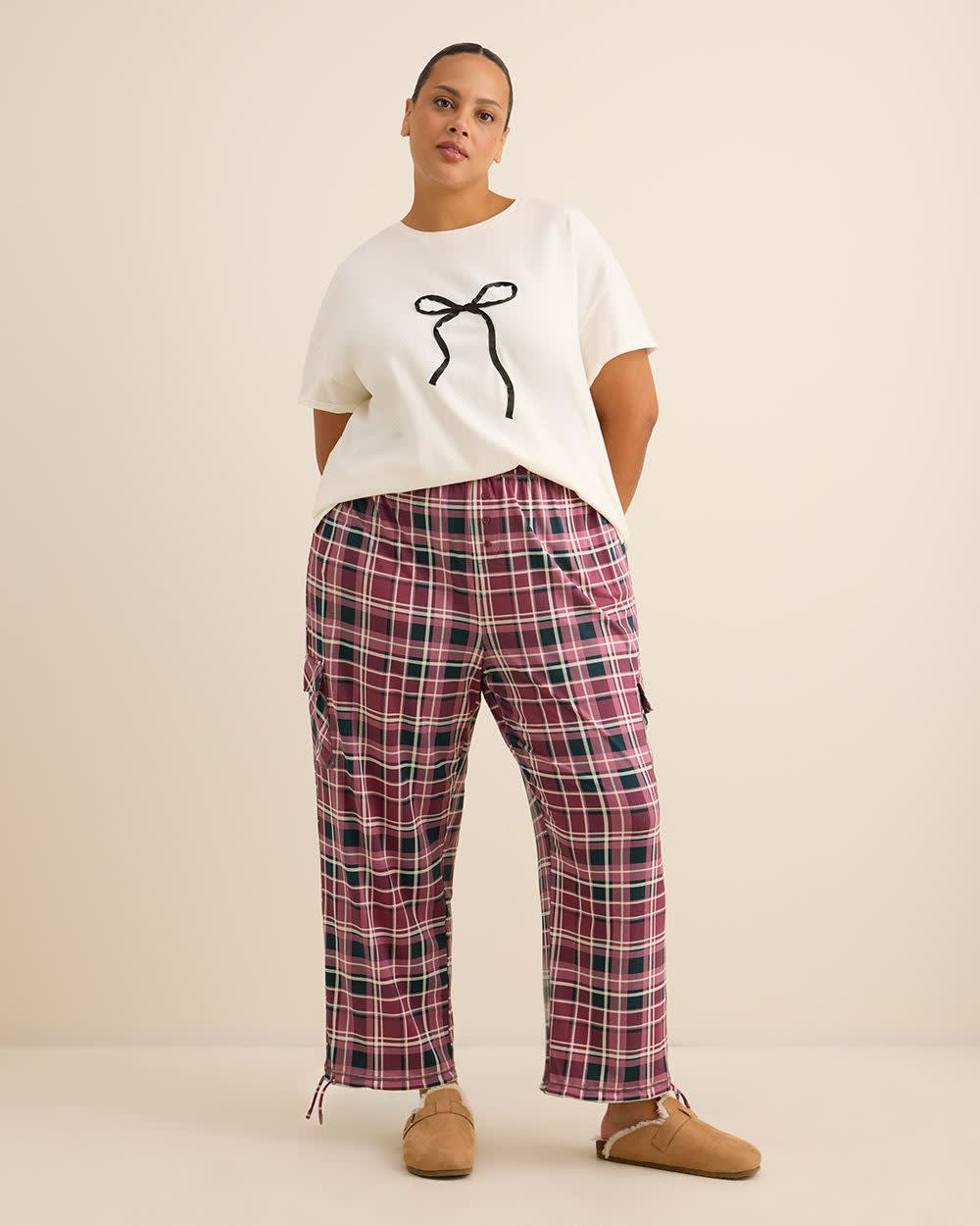 Brushed Plaid Cargo Pyjama Pants - ti Voglio Amaranth plaid printed