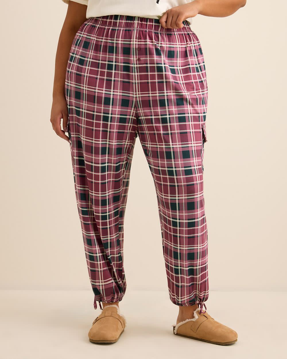 Brushed Plaid Cargo Pyjama Pants - ti Voglio Amaranth plaid printed