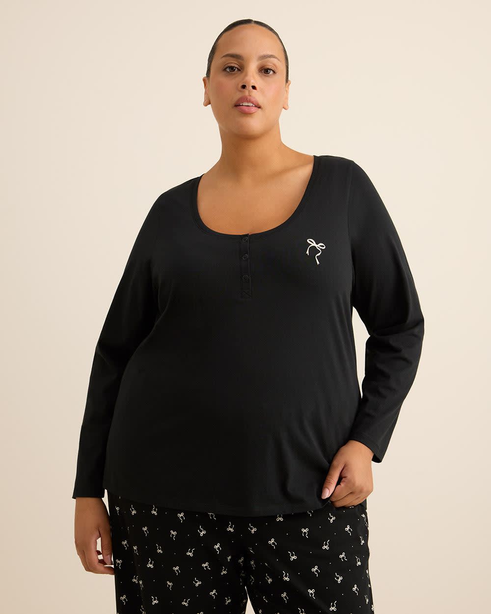 Black Modern-Fit Long-Sleeve Pyjama T-Shirt - ti Voglio Black
