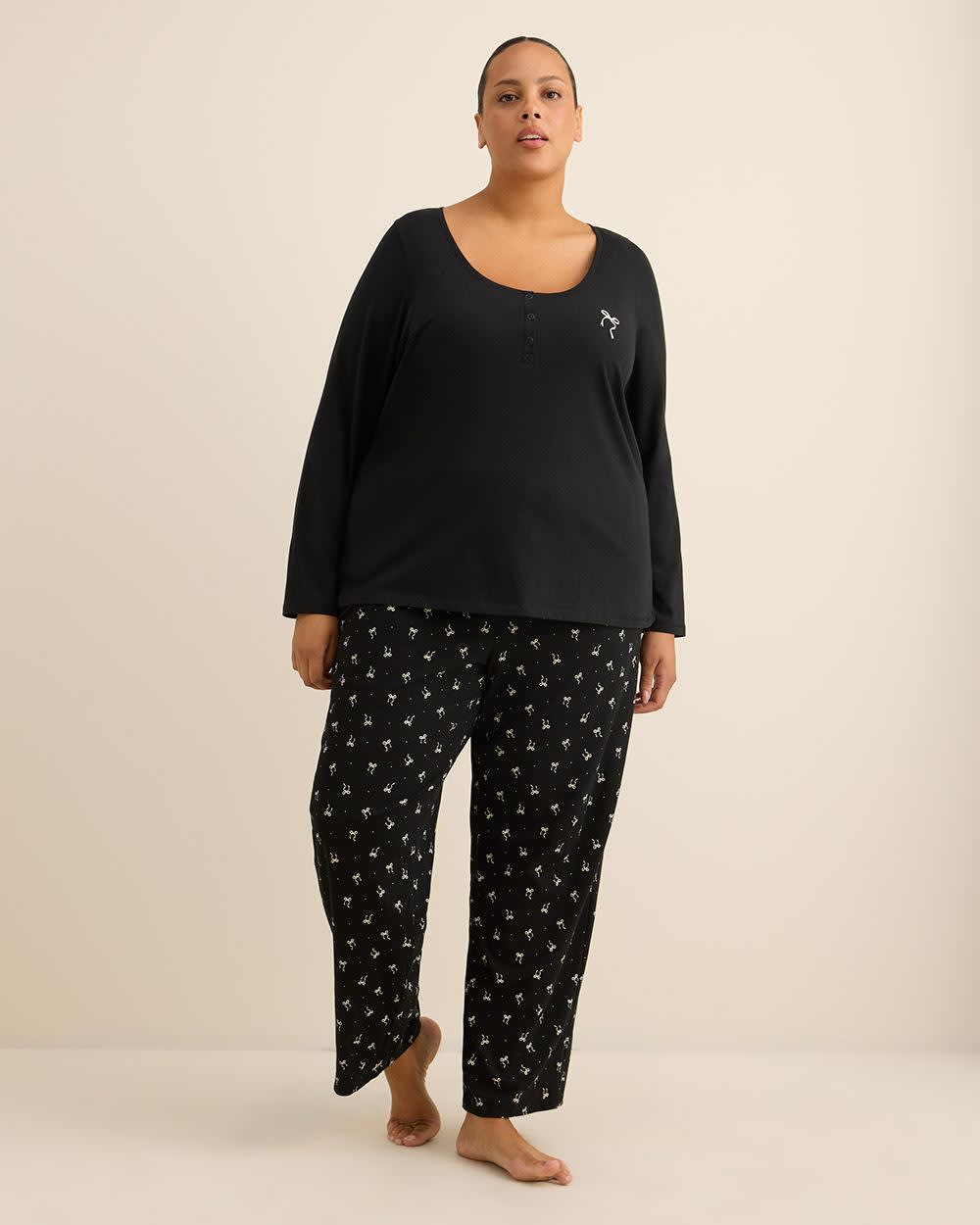 Black Modern-Fit Long-Sleeve Pyjama T-Shirt - ti Voglio Black