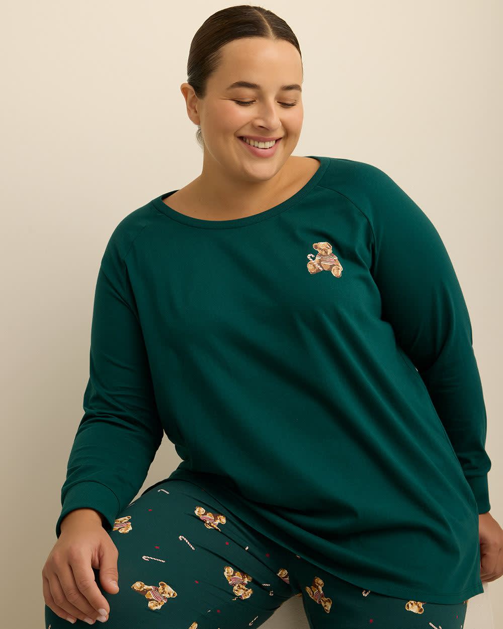 Teddy Bear Print Knit Tunic Top and Legging Pyjama Set - ti Voglio Deep Teal 1 Teddy Bear Print Knit Tunic Top and Legging Pyjama Set - ti Voglio Deep Teal