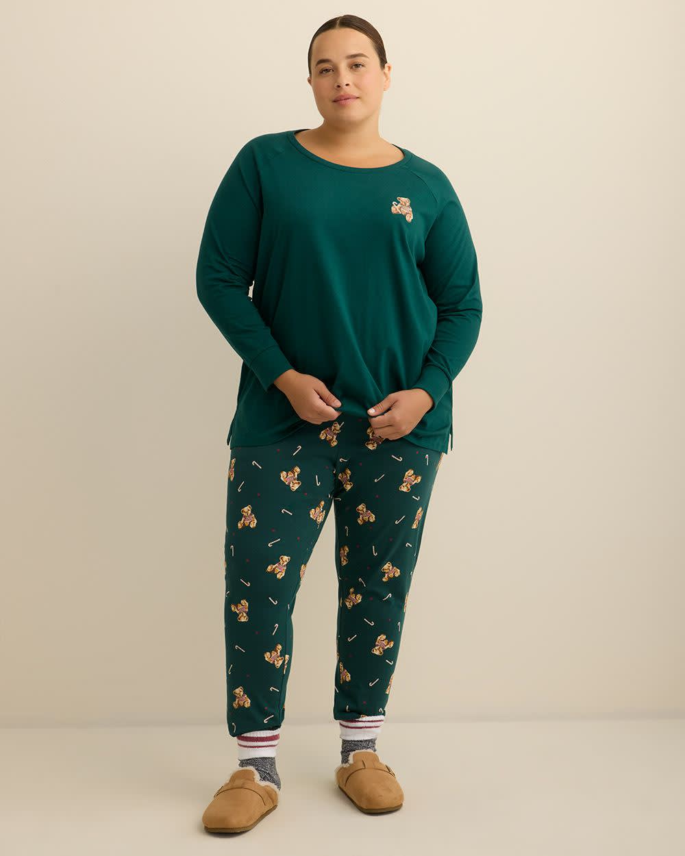 Teddy Bear Print Knit Tunic Top and Legging Pyjama Set - ti Voglio Deep Teal 3 Teddy Bear Print Knit Tunic Top and Legging Pyjama Set - ti Voglio Deep Teal
