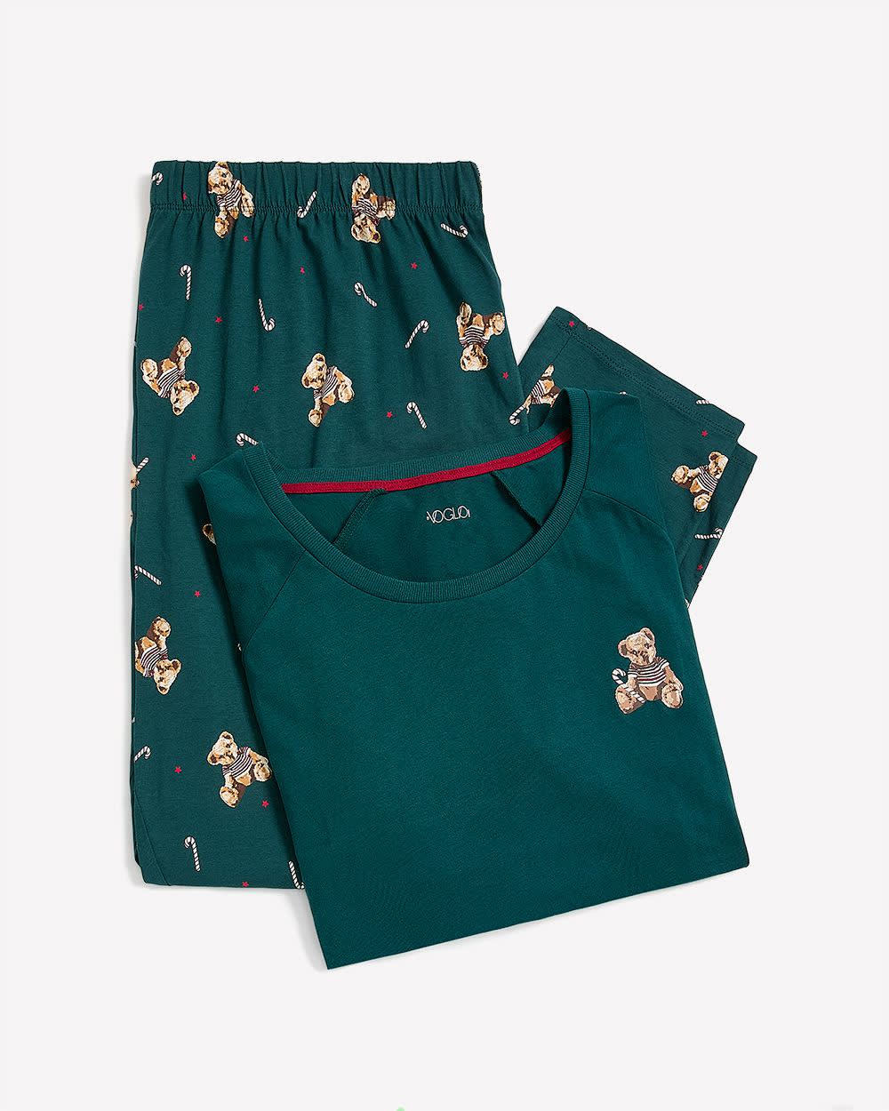 Teddy Bear Print Knit Tunic Top and Legging Pyjama Set - ti Voglio Deep Teal 5 Teddy Bear Print Knit Tunic Top and Legging Pyjama Set - ti Voglio Deep Teal