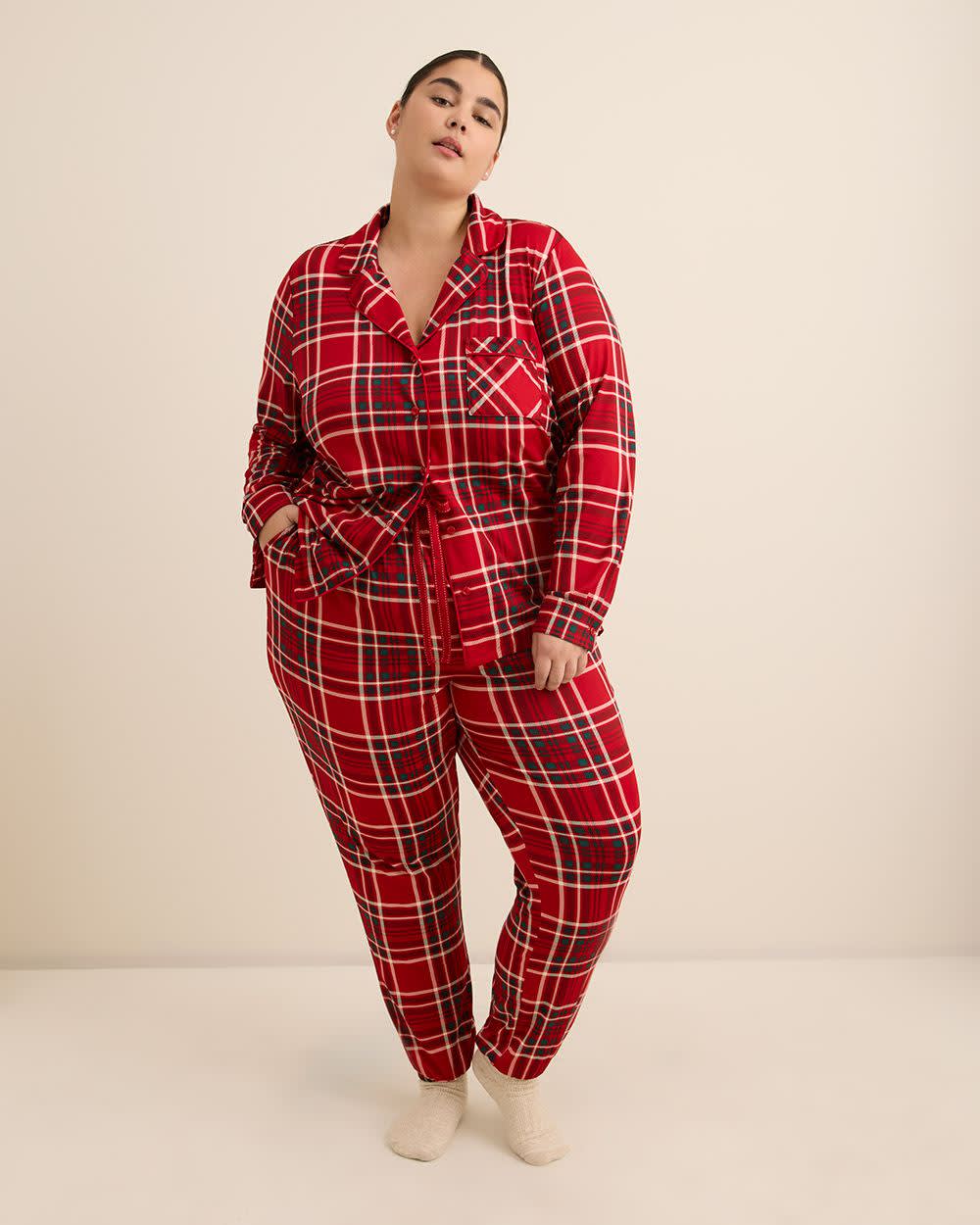 Red Plaid Brushed Pyjama Set - ti Voglio Savvy red printed 1 Red Plaid Brushed Pyjama Set - ti Voglio Savvy red printed