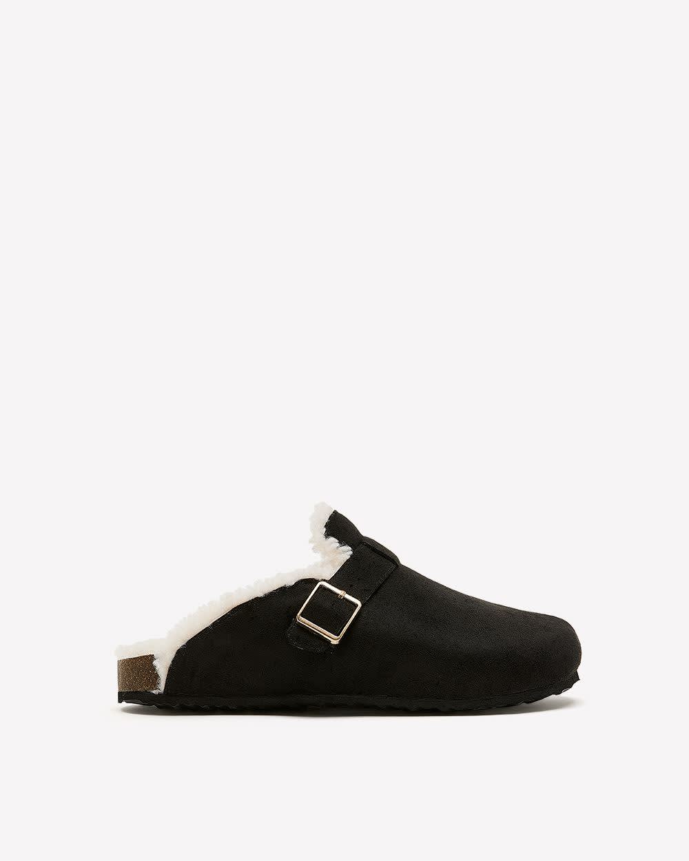 Extra-Wide Width, Faux-Suede Clog with Sherpa Lining Black