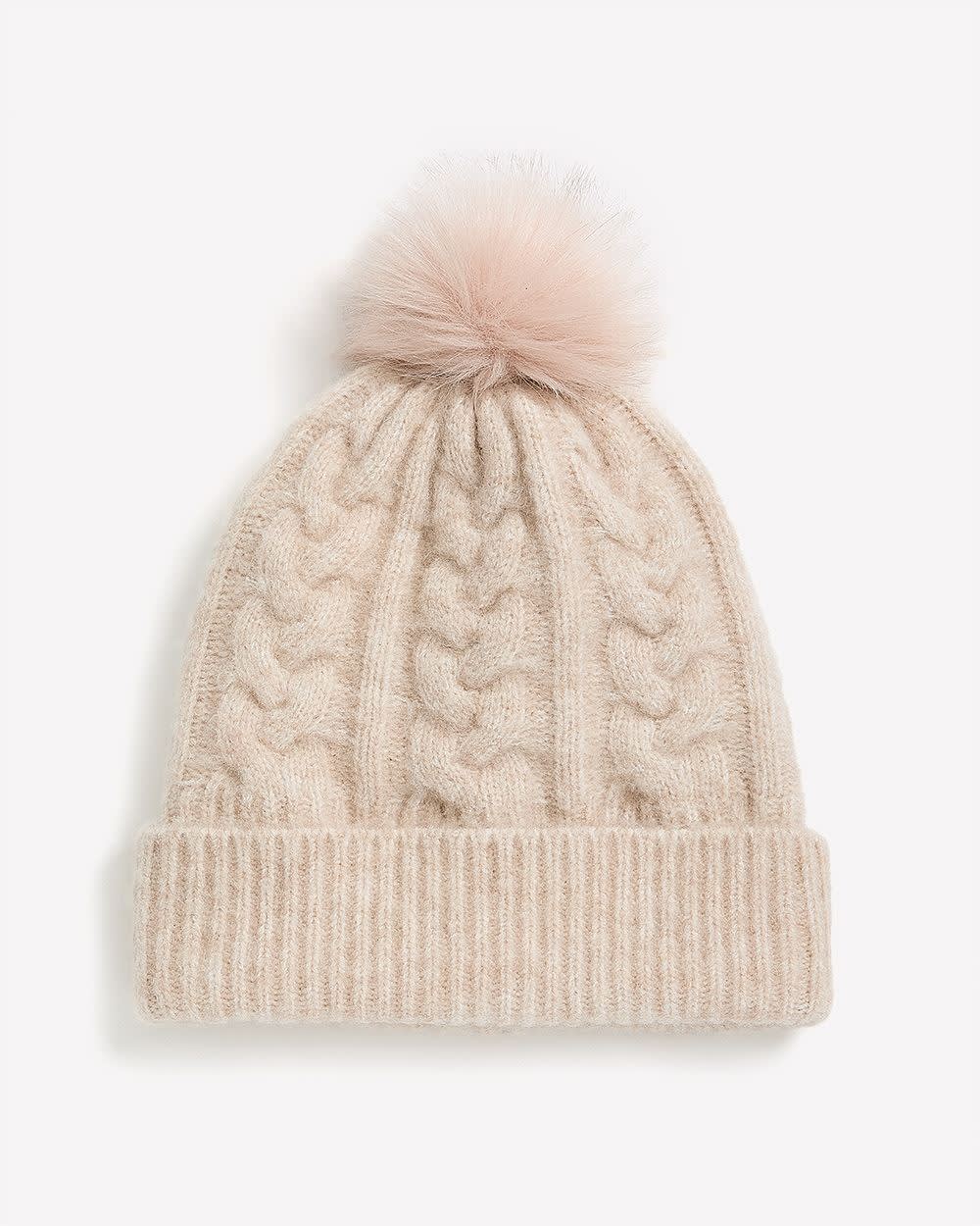 Pompom Cable Knit Beanie Oatmeal 1 Pompom Cable Knit Beanie Oatmeal
