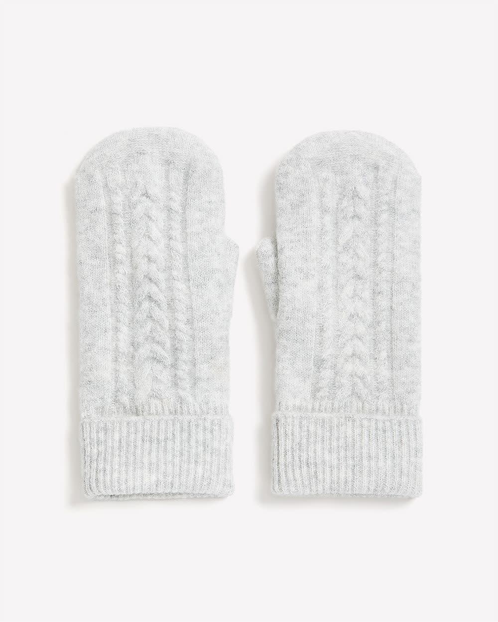 Cable Knit Mittens with Fleece Lining Light grey