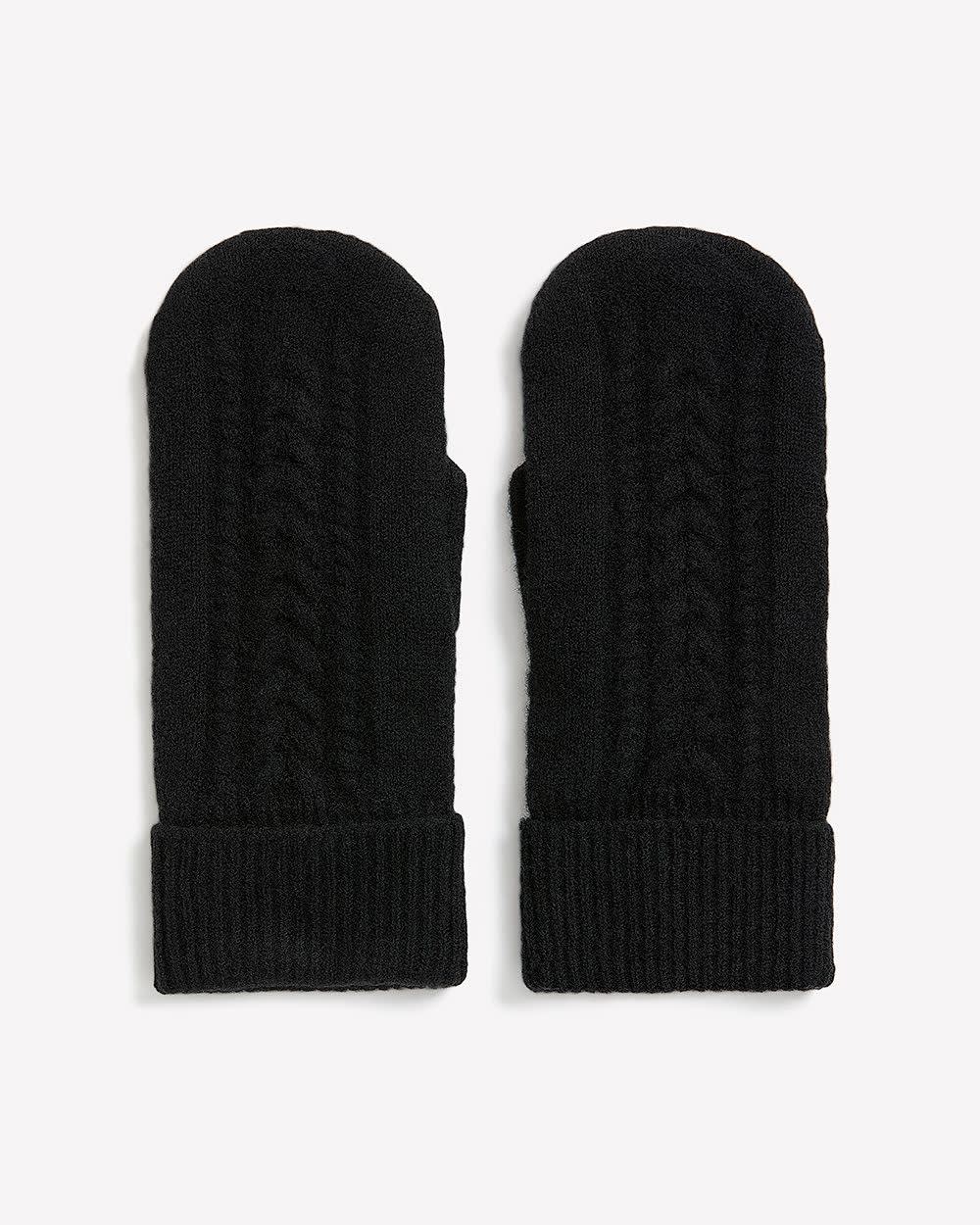 Cable Knit Mittens with Fleece Lining Black
