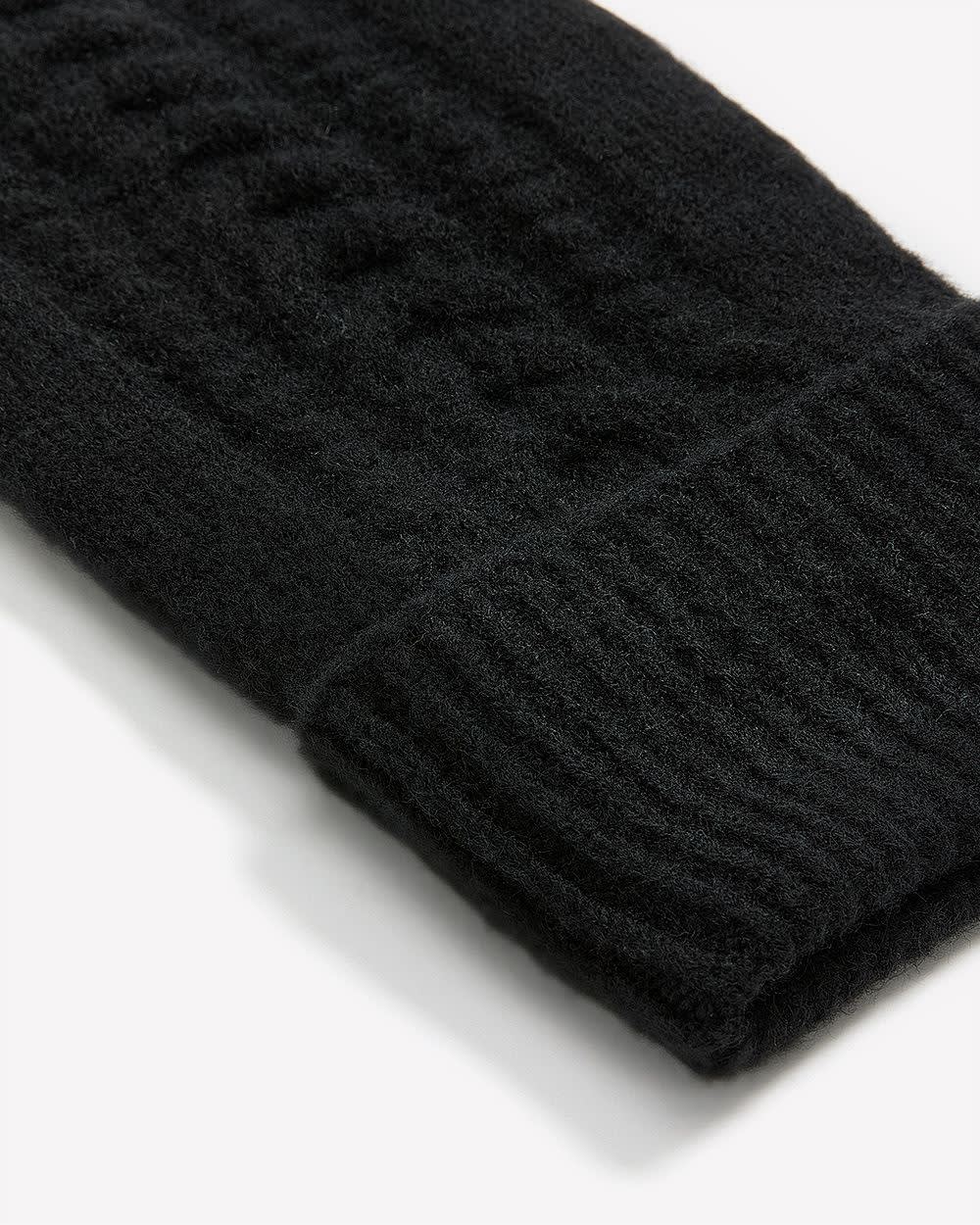 Cable Knit Mittens with Fleece Lining Black