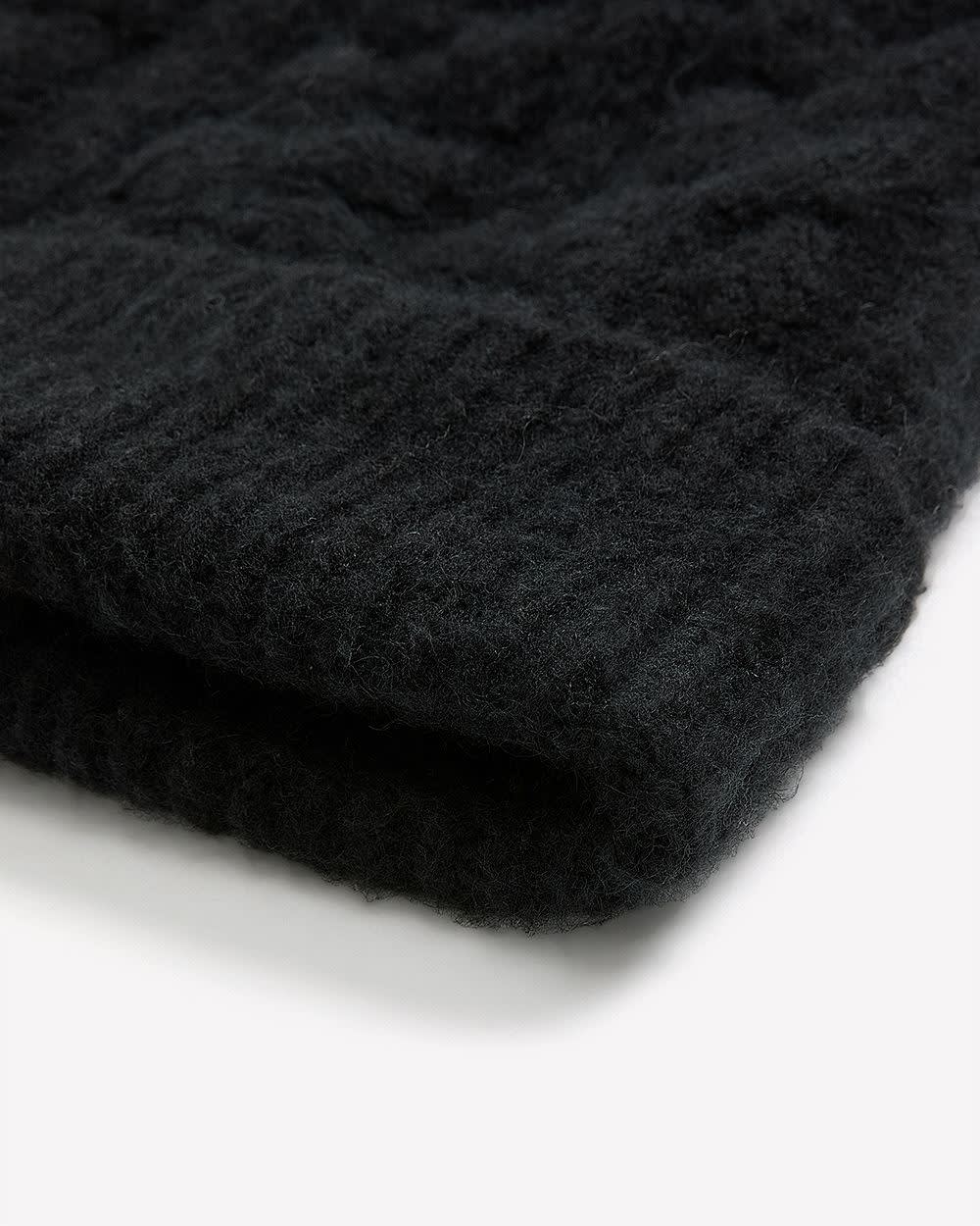 Pompom Cable Knit Beanie Black