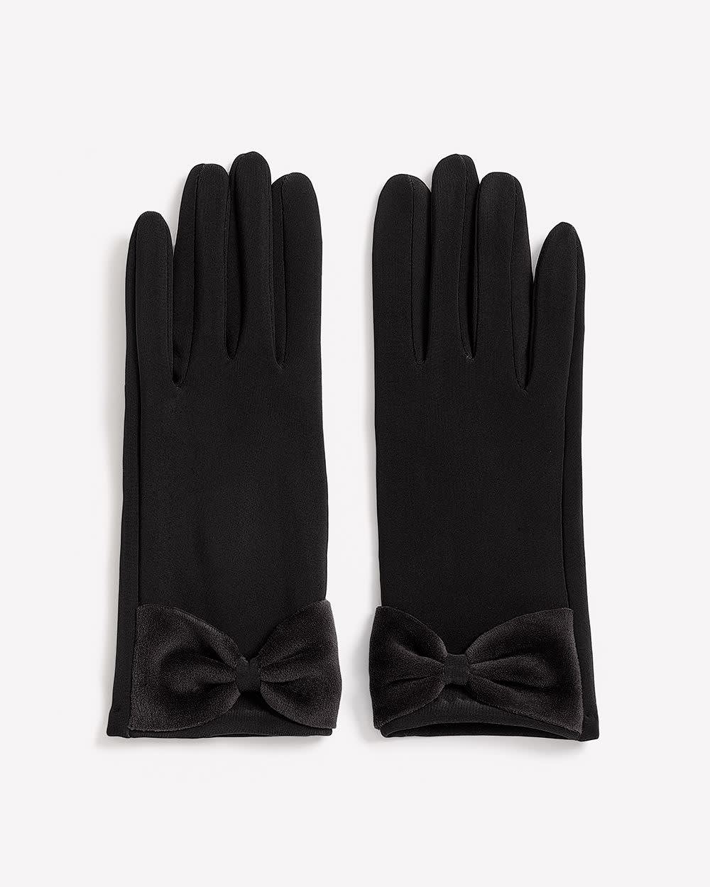 Knitted Dressy Gloves with Bow at Wrist Black