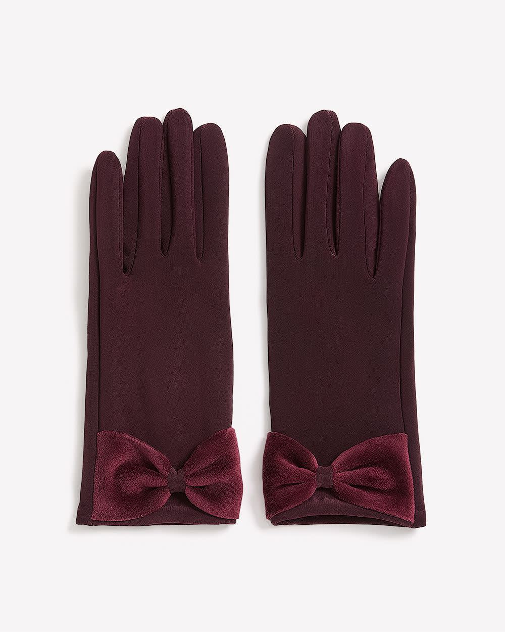 Knitted Dressy Gloves with Bow at Wrist Burgundy