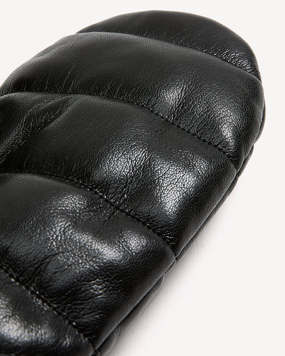 Quilted Faux-Leather Mittens Black