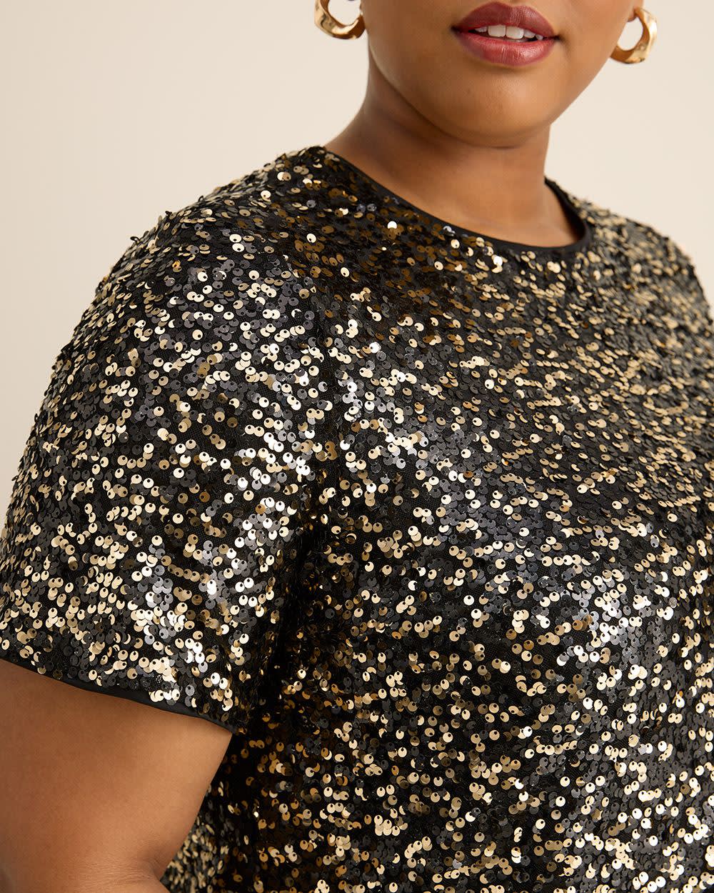 Short-Sleeve Sequins Crewneck Top Black and gold melange 5 Short-Sleeve Sequins Crewneck Top Black and gold melange