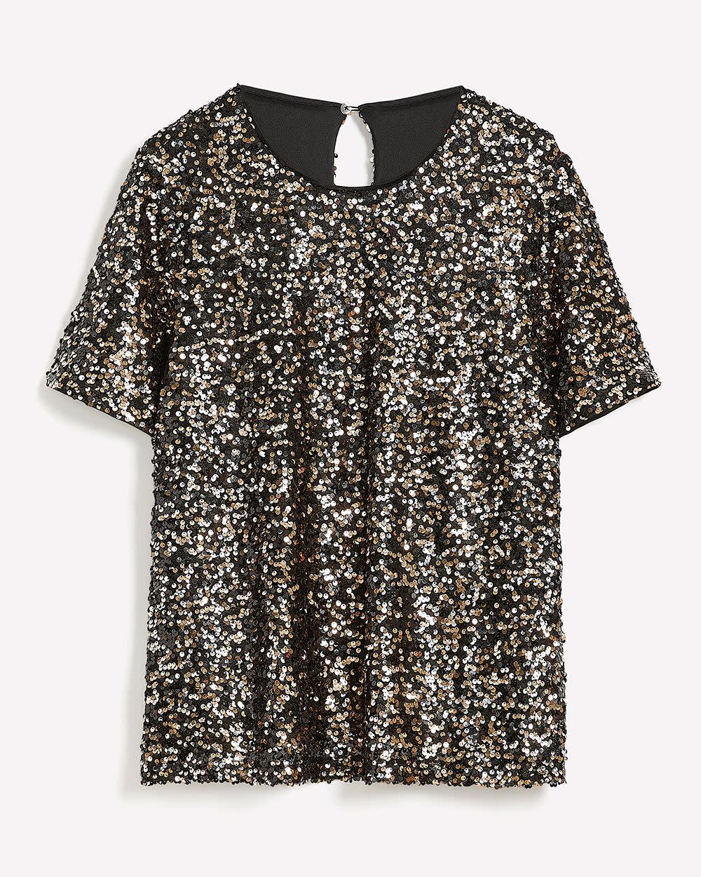 Short-Sleeve Sequins Crewneck Top Black and gold melange 6 Short-Sleeve Sequins Crewneck Top Black and gold melange