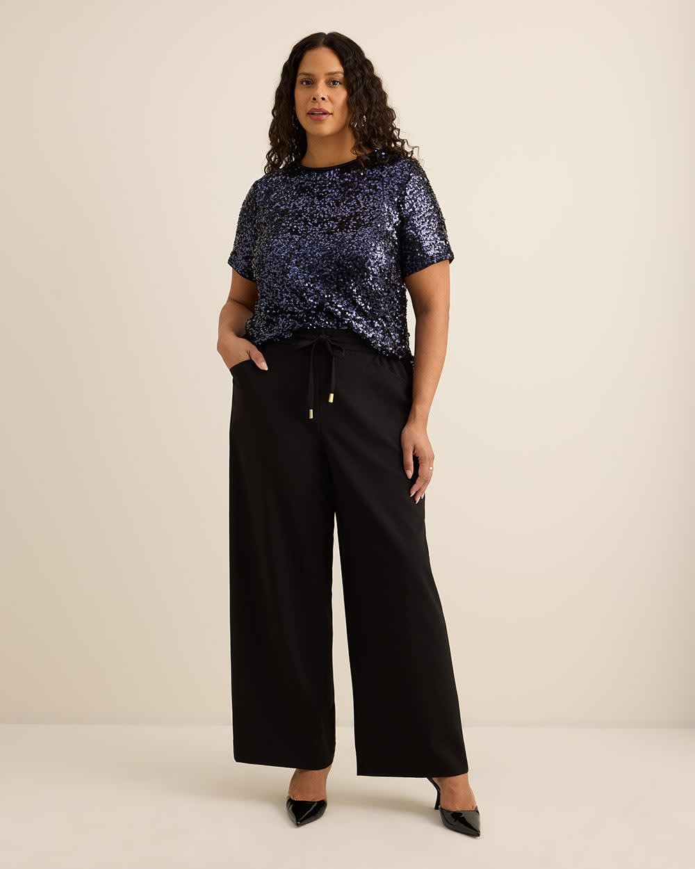 Black Pull-On Tuxedo Wide-Leg Pant Black