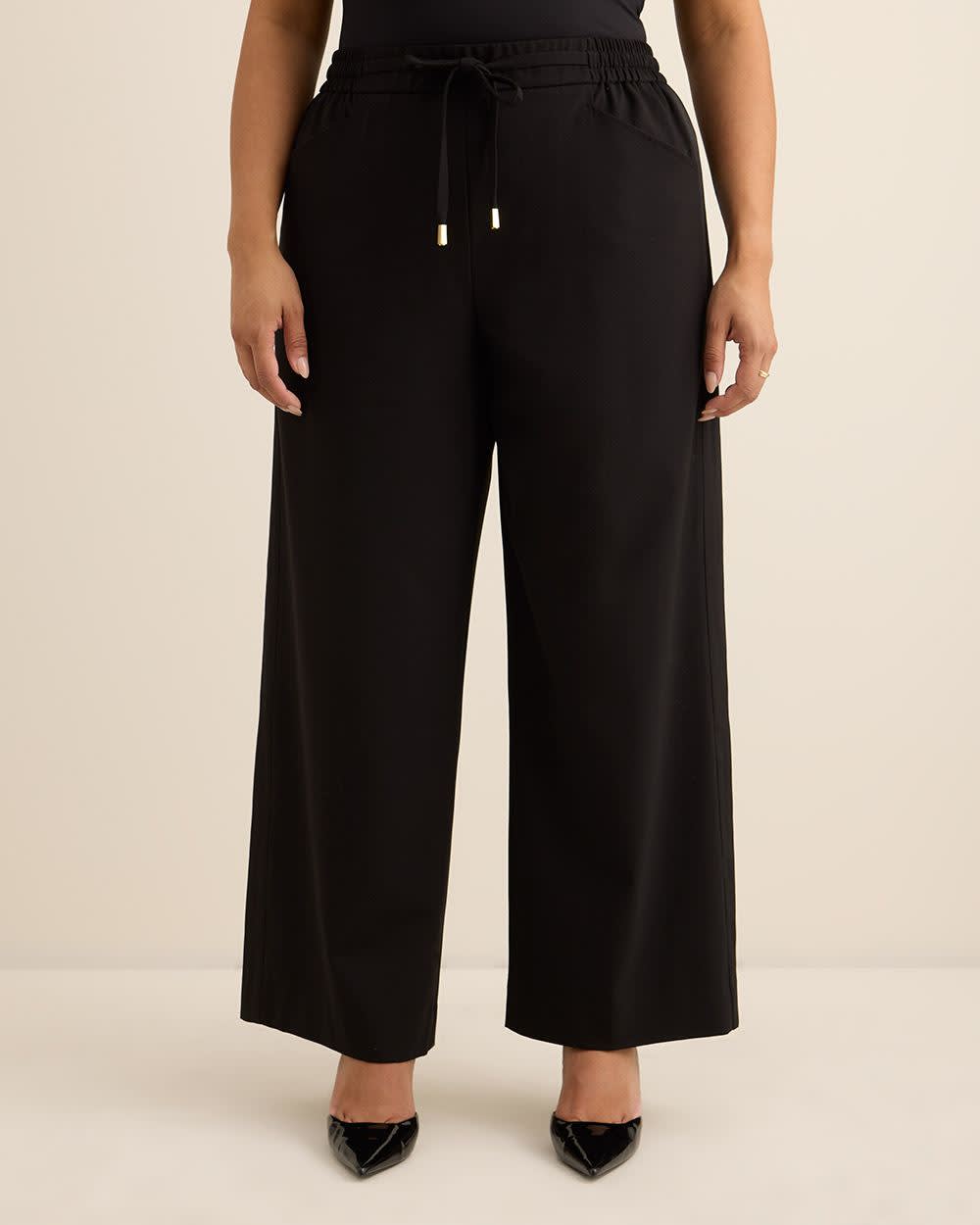 Black Pull-On Tuxedo Wide-Leg Pant Black