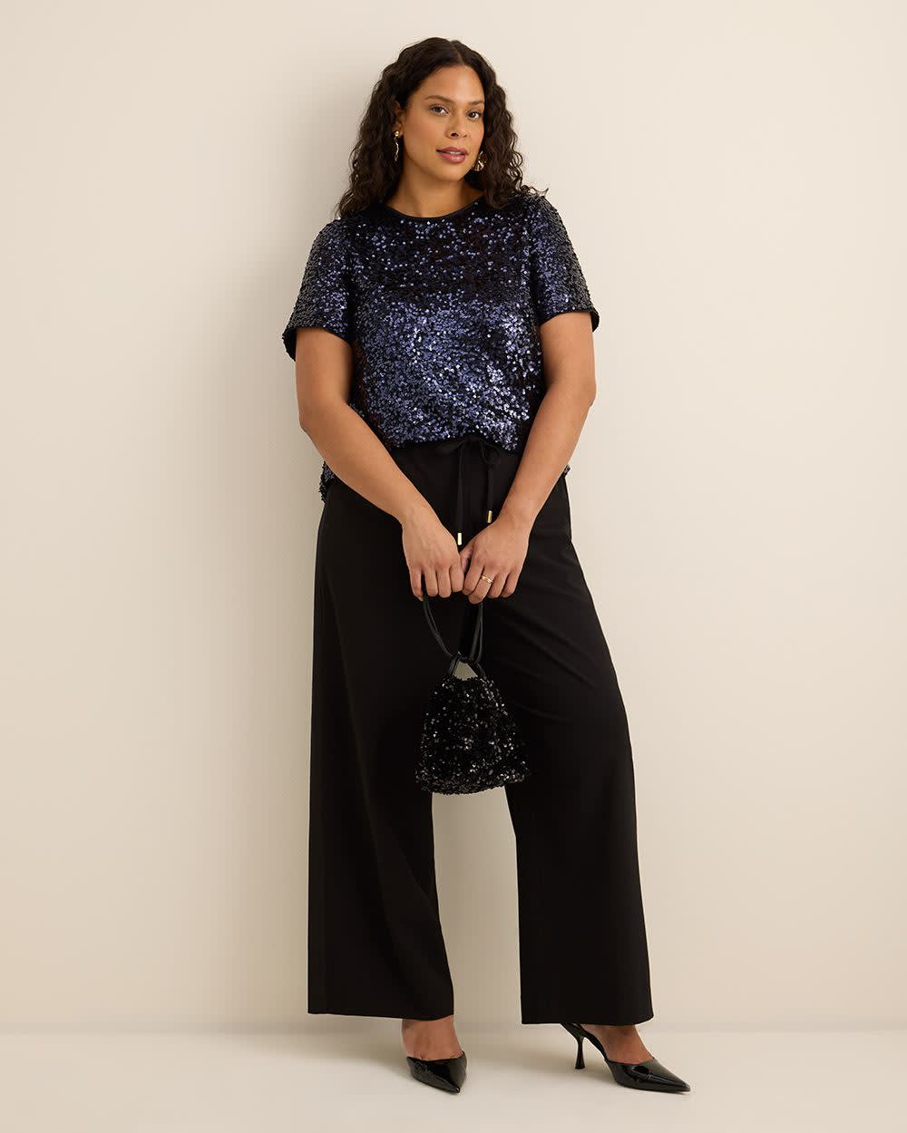 Black Pull-On Tuxedo Wide-Leg Pant Black